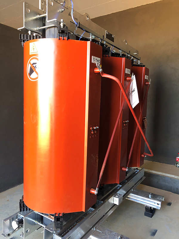 A 3150kVA 11kV/400V cast resin transformer for a mining-specific application, installed in an indoor substation.