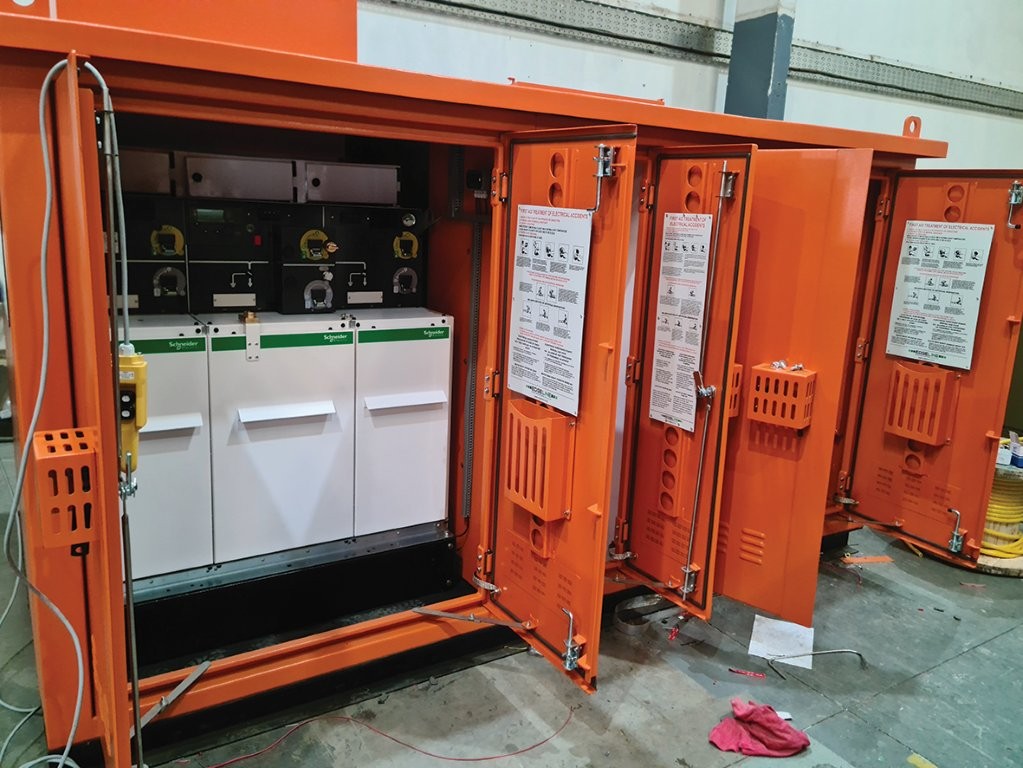 The medium voltage (MV) section of a dry-type mini-substation, engineered for safe and reliable power distribution in demanding applications.